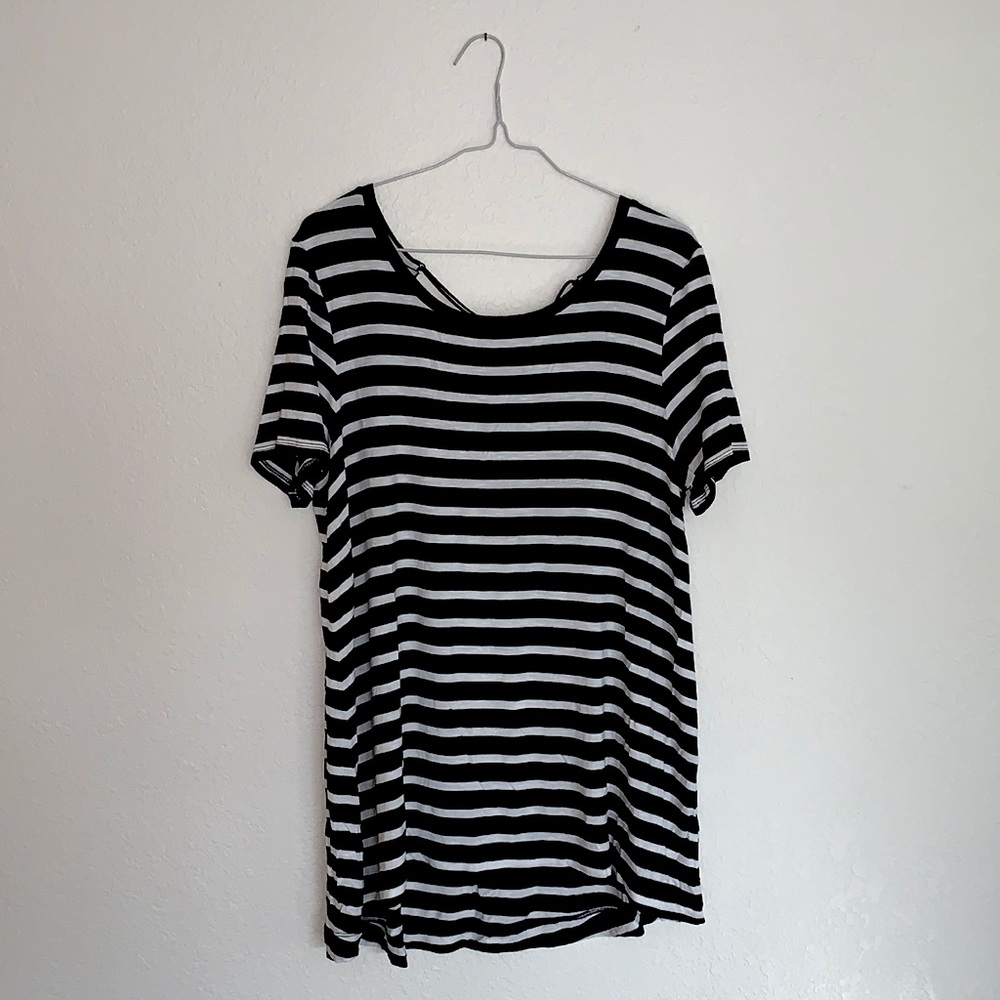 striped black and white corset back top